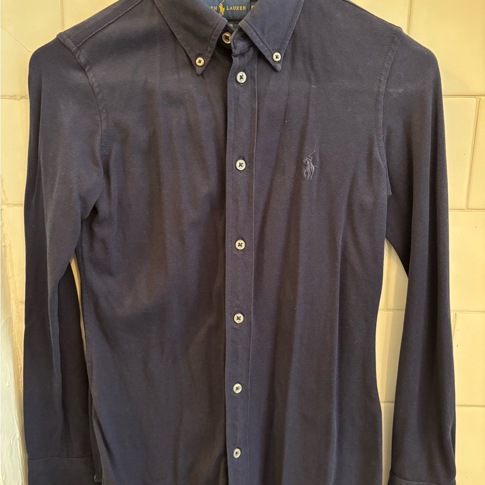 Ralph Lauren Navy Blue Knit Oxford Polo Shirt